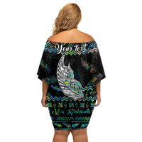 Personalised New Zealand Christmas Family Matching Off Shoulder Short Dress and Hawaiian Shirt Maori Fern Manaia Meri Kirihimete with Papaua Shell LT9 - Wonder Print Shop