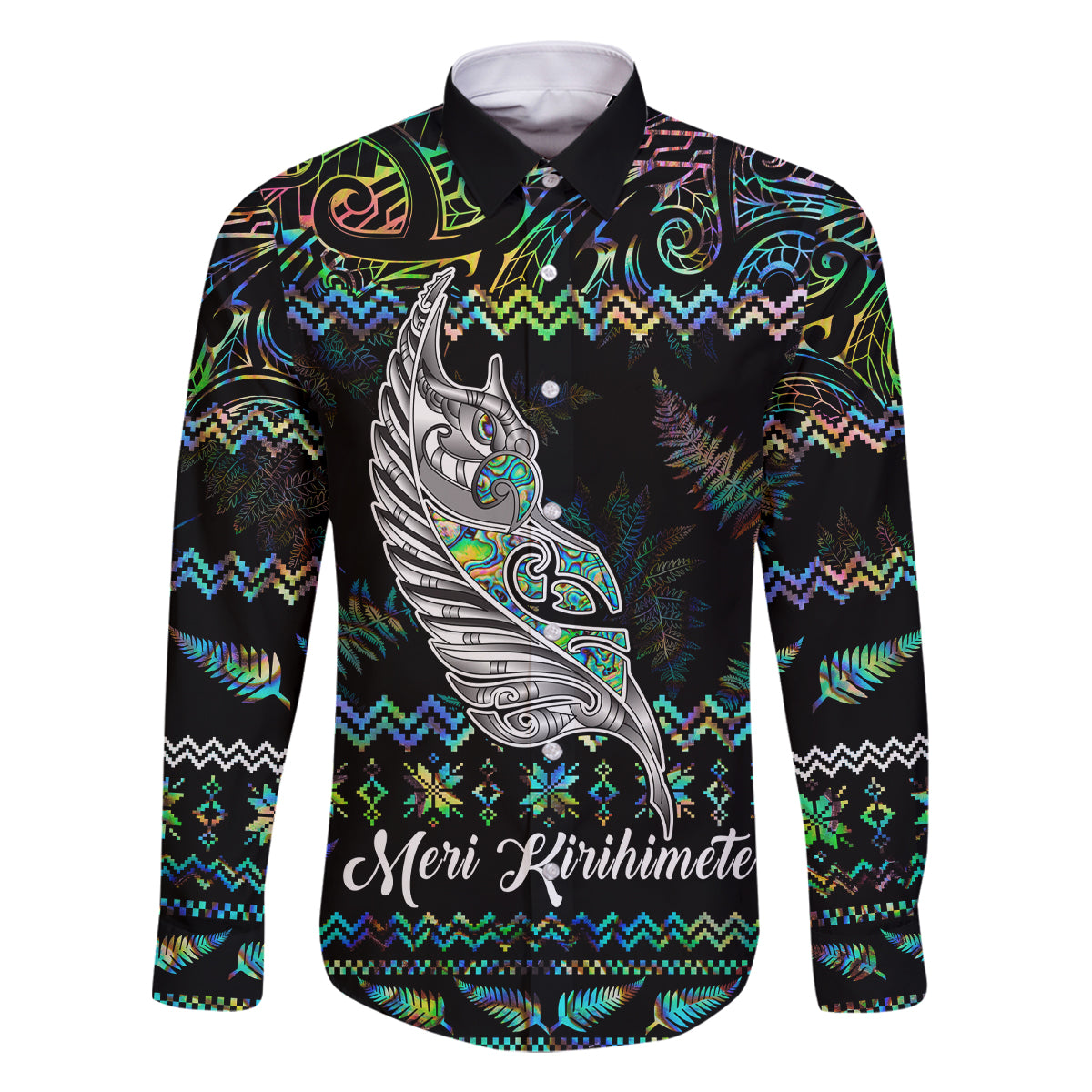 Personalised New Zealand Christmas Family Matching Summer Maxi Dress and Hawaiian Shirt Maori Fern Manaia Meri Kirihimete with Papaua Shell - Wonder Print Shop
