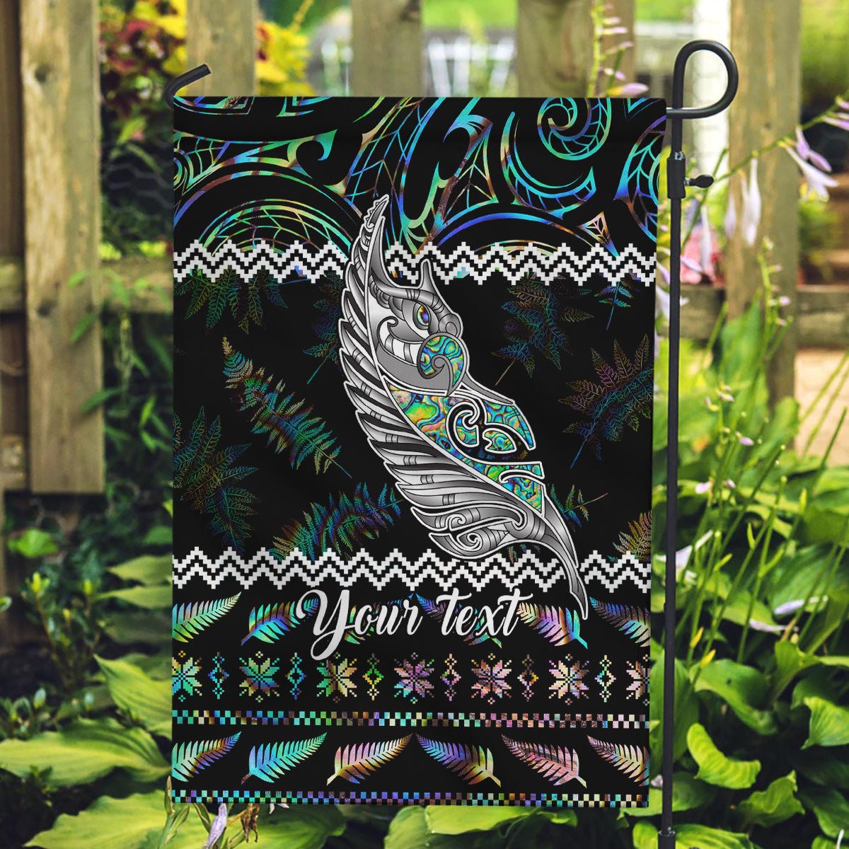 Personalised New Zealand Christmas Garden Flag Maori Fern Manaia Meri Kirihimete with Papaua Shell - Wonder Print Shop