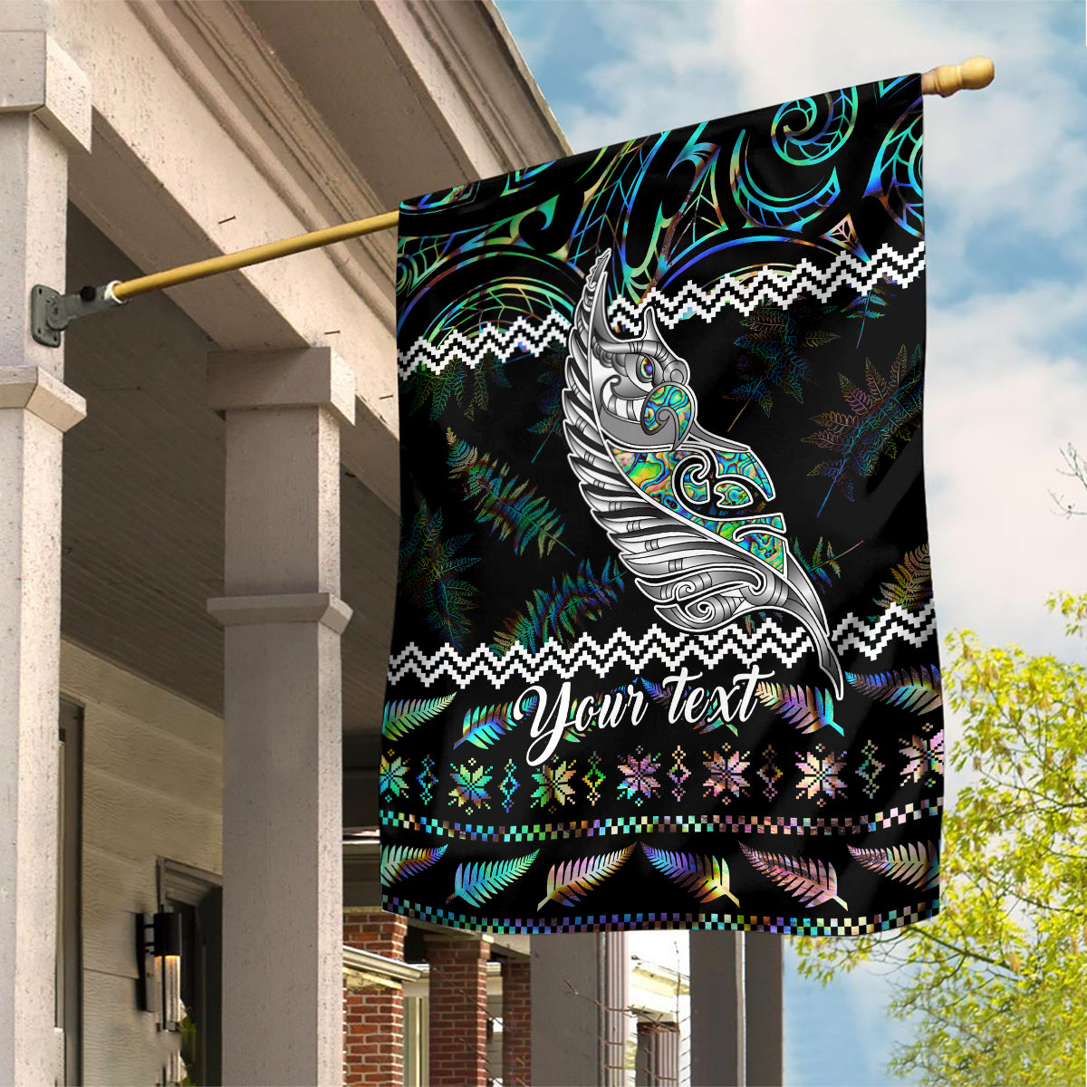 Personalised New Zealand Christmas Garden Flag Maori Fern Manaia Meri Kirihimete with Papaua Shell - Wonder Print Shop