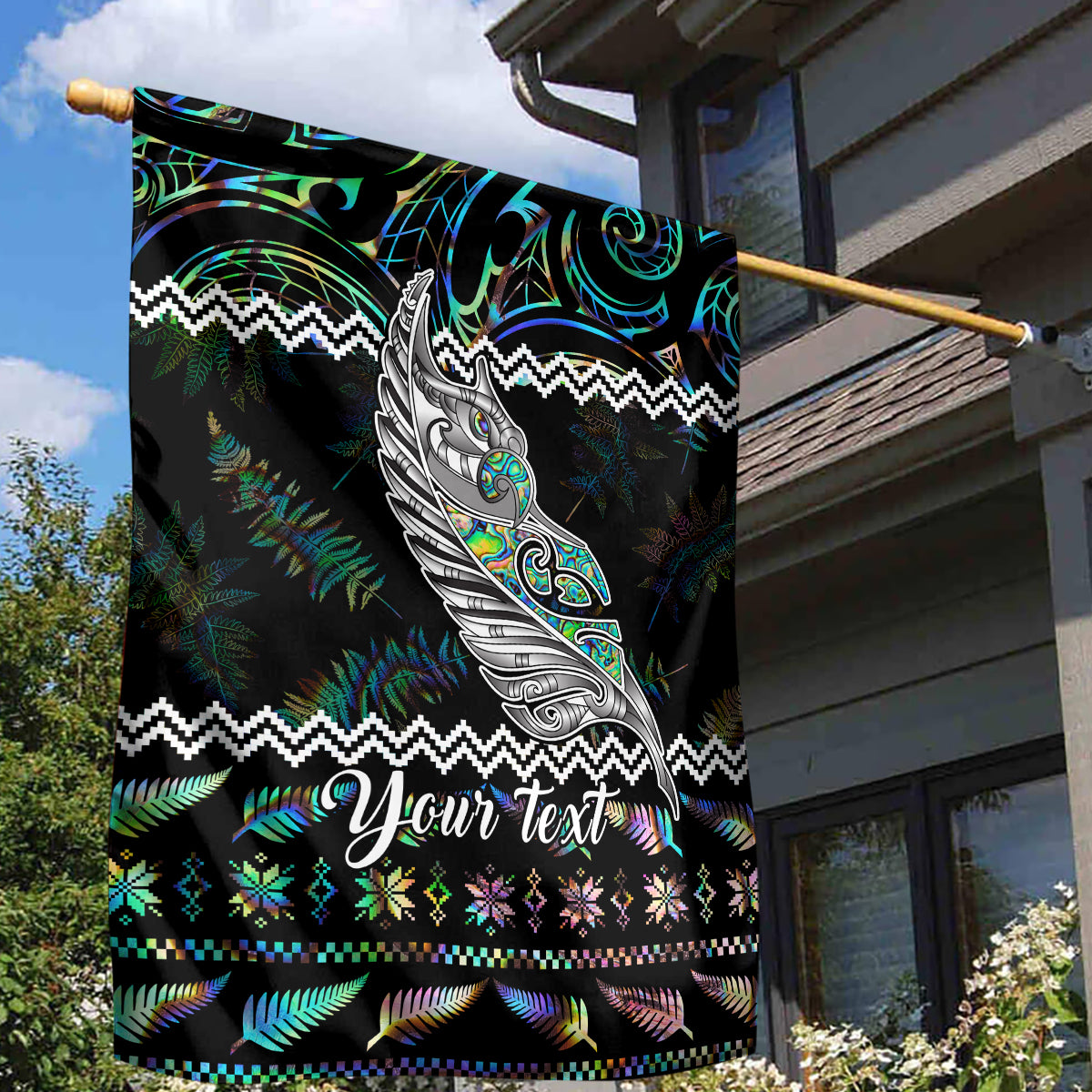 Personalised New Zealand Christmas Garden Flag Maori Fern Manaia Meri Kirihimete with Papaua Shell - Wonder Print Shop