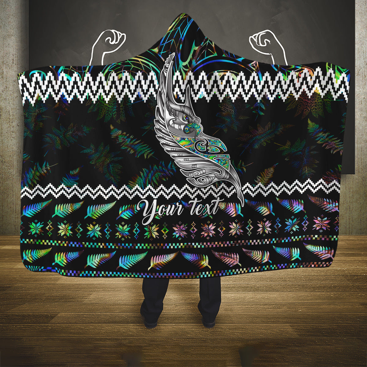 personalised-new-zealand-christmas-hooded-blanket-maori-fern-manaia-meri-kirihimete-with-papaua-shell