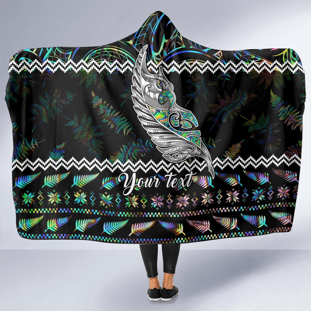 personalised-new-zealand-christmas-hooded-blanket-maori-fern-manaia-meri-kirihimete-with-papaua-shell