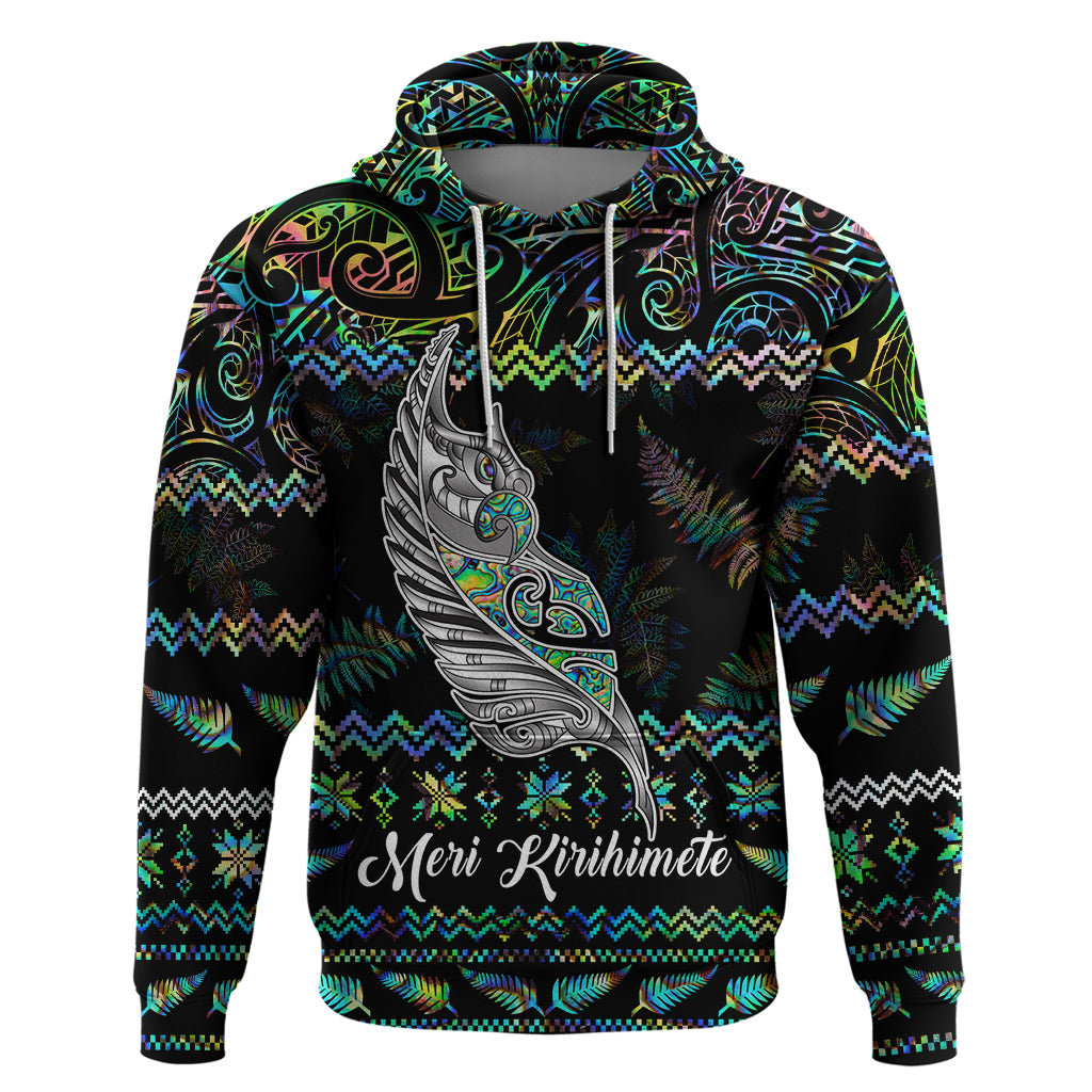 Personalised New Zealand Christmas Hoodie Maori Fern Manaia Meri Kirihimete with Papaua Shell - Wonder Print Shop
