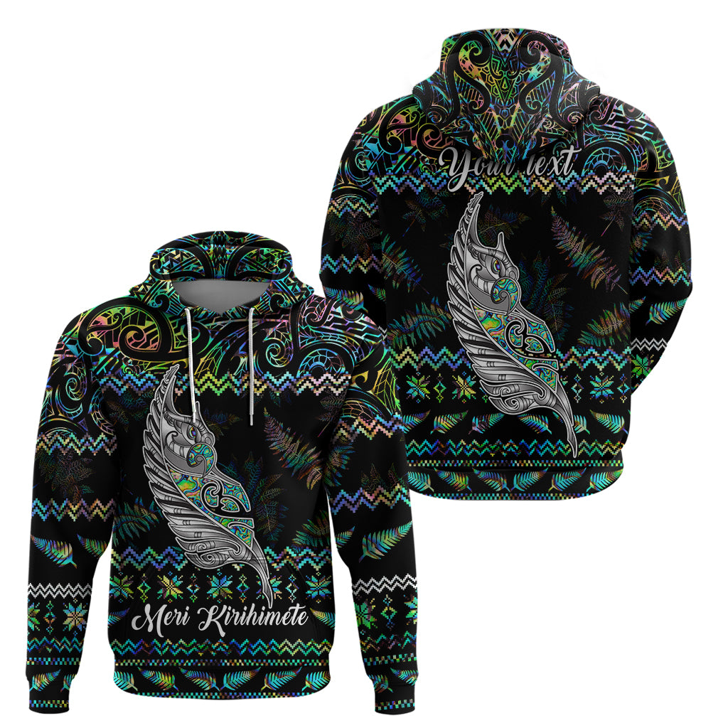 Personalised New Zealand Christmas Hoodie Maori Fern Manaia Meri Kirihimete with Papaua Shell - Wonder Print Shop