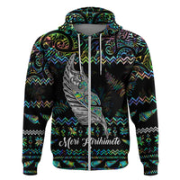 Personalised New Zealand Christmas Hoodie Maori Fern Manaia Meri Kirihimete with Papaua Shell - Wonder Print Shop