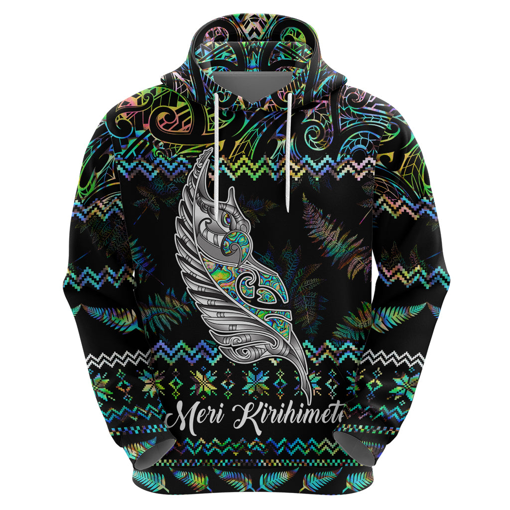 Personalised New Zealand Christmas Hoodie Maori Fern Manaia Meri Kirihimete with Papaua Shell - Wonder Print Shop