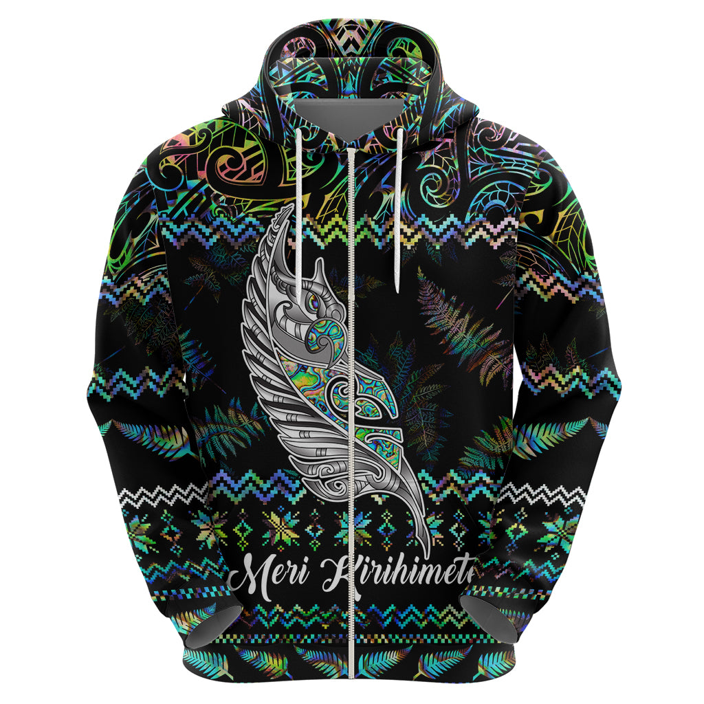 Personalised New Zealand Christmas Hoodie Maori Fern Manaia Meri Kirihimete with Papaua Shell - Wonder Print Shop