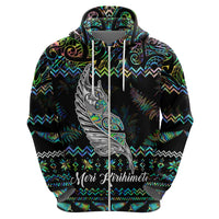 Personalised New Zealand Christmas Hoodie Maori Fern Manaia Meri Kirihimete with Papaua Shell - Wonder Print Shop