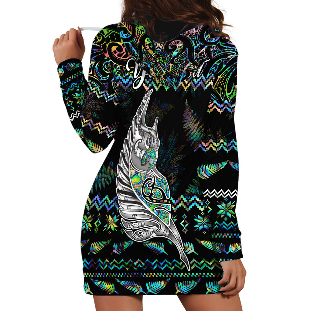 Personalised New Zealand Christmas Hoodie Dress Maori Fern Manaia Meri Kirihimete with Papaua Shell - Wonder Print Shop
