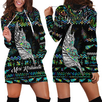 Personalised New Zealand Christmas Hoodie Dress Maori Fern Manaia Meri Kirihimete with Papaua Shell - Wonder Print Shop