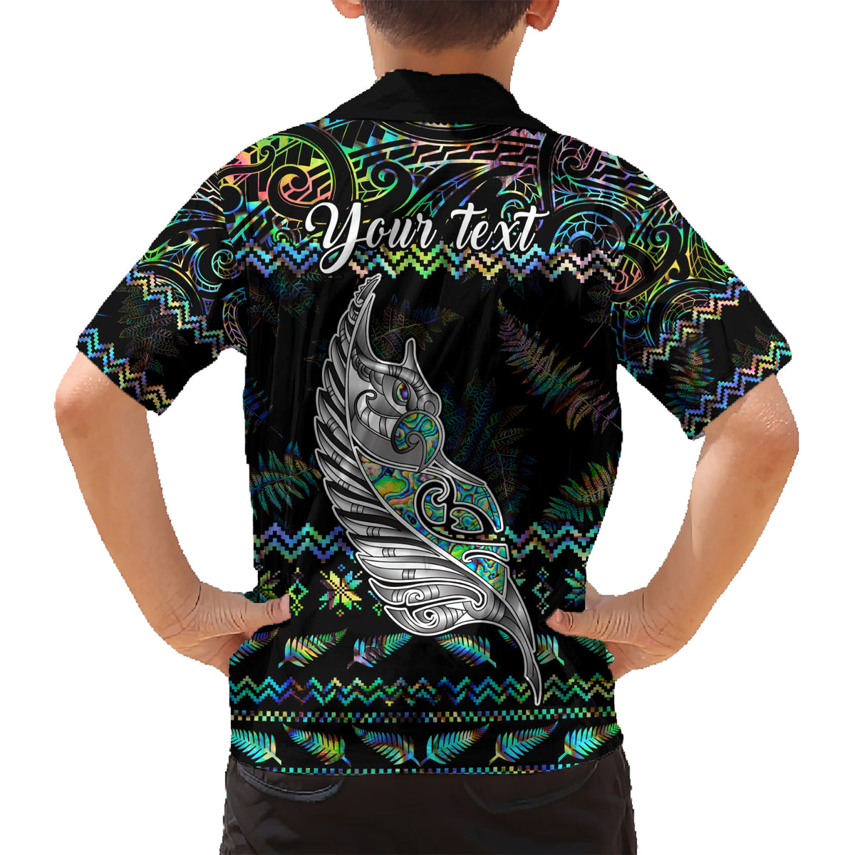 Personalised New Zealand Christmas Kid Hawaiian Shirt Maori Fern Manaia Meri Kirihimete with Papaua Shell - Wonder Print Shop
