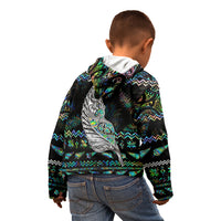 Personalised New Zealand Christmas Kid Hoodie Maori Fern Manaia Meri Kirihimete with Papaua Shell - Wonder Print Shop