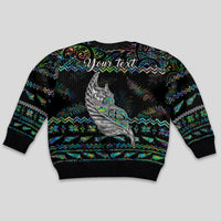 Personalised New Zealand Christmas Kid Ugly Christmas Sweater Maori Fern Manaia Meri Kirihimete with Papaua Shell - Wonder Print Shop