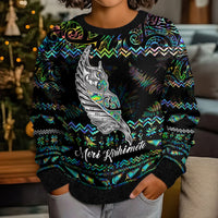 Personalised New Zealand Christmas Kid Ugly Christmas Sweater Maori Fern Manaia Meri Kirihimete with Papaua Shell - Wonder Print Shop
