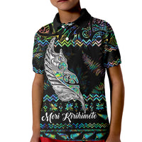 Personalised New Zealand Christmas Kid Polo Shirt Maori Fern Manaia Meri Kirihimete with Papaua Shell - Wonder Print Shop