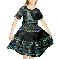 Personalised New Zealand Christmas Kid Short Sleeve Dress Maori Fern Manaia Meri Kirihimete with Papaua Shell - Wonder Print Shop