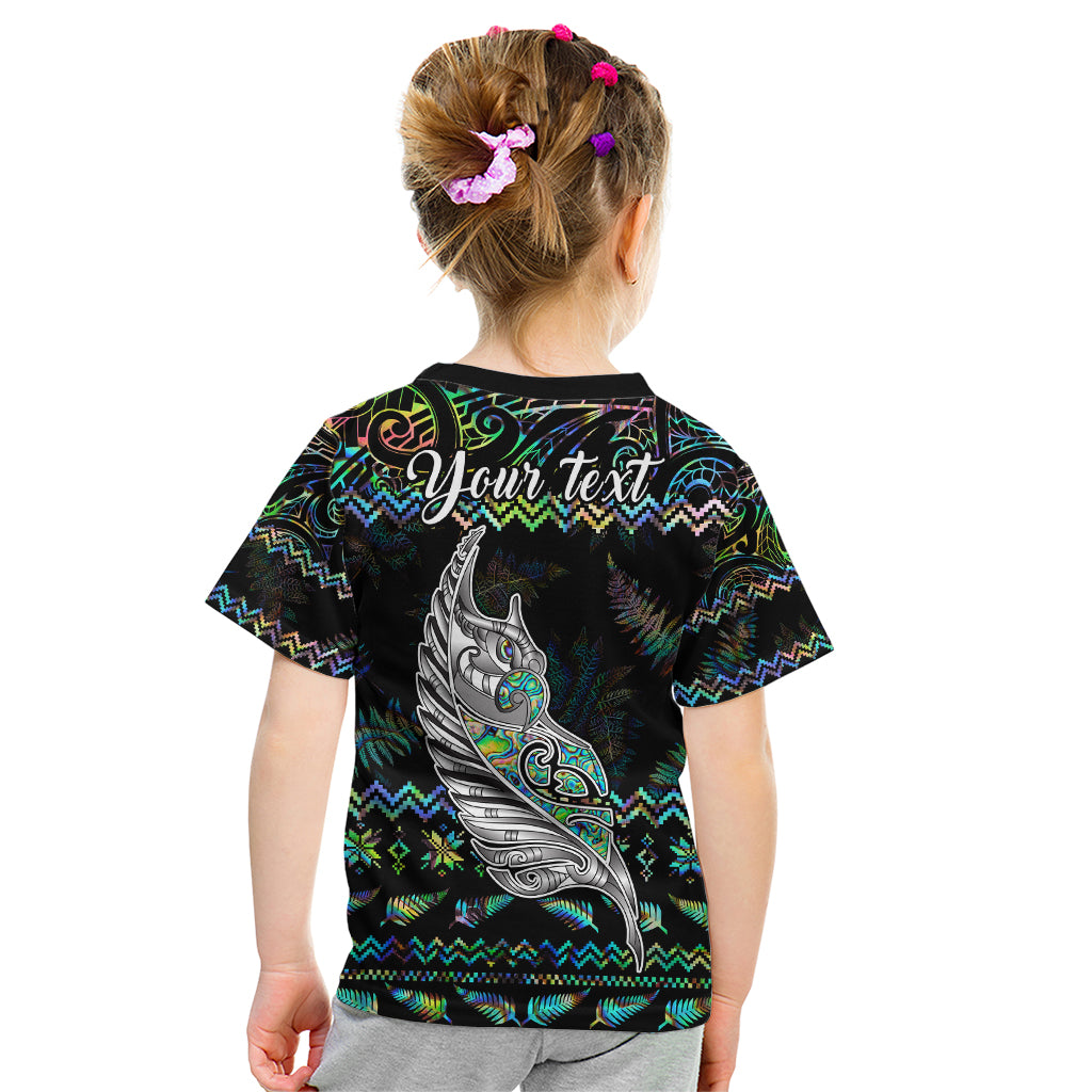 Personalised New Zealand Christmas Kid T Shirt Maori Fern Manaia Meri Kirihimete with Papaua Shell - Wonder Print Shop