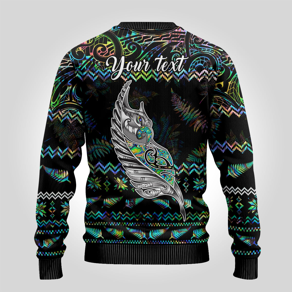 Personalised New Zealand Christmas Ugly Christmas Sweater Maori Fern Manaia Meri Kirihimete with Papaua Shell - Wonder Print Shop