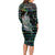Personalised New Zealand Christmas Long Sleeve Bodycon Dress Maori Fern Manaia Meri Kirihimete with Papaua Shell - Wonder Print Shop