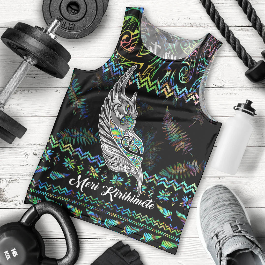 Personalised New Zealand Christmas Men Tank Top Maori Fern Manaia Meri Kirihimete with Papaua Shell - Wonder Print Shop