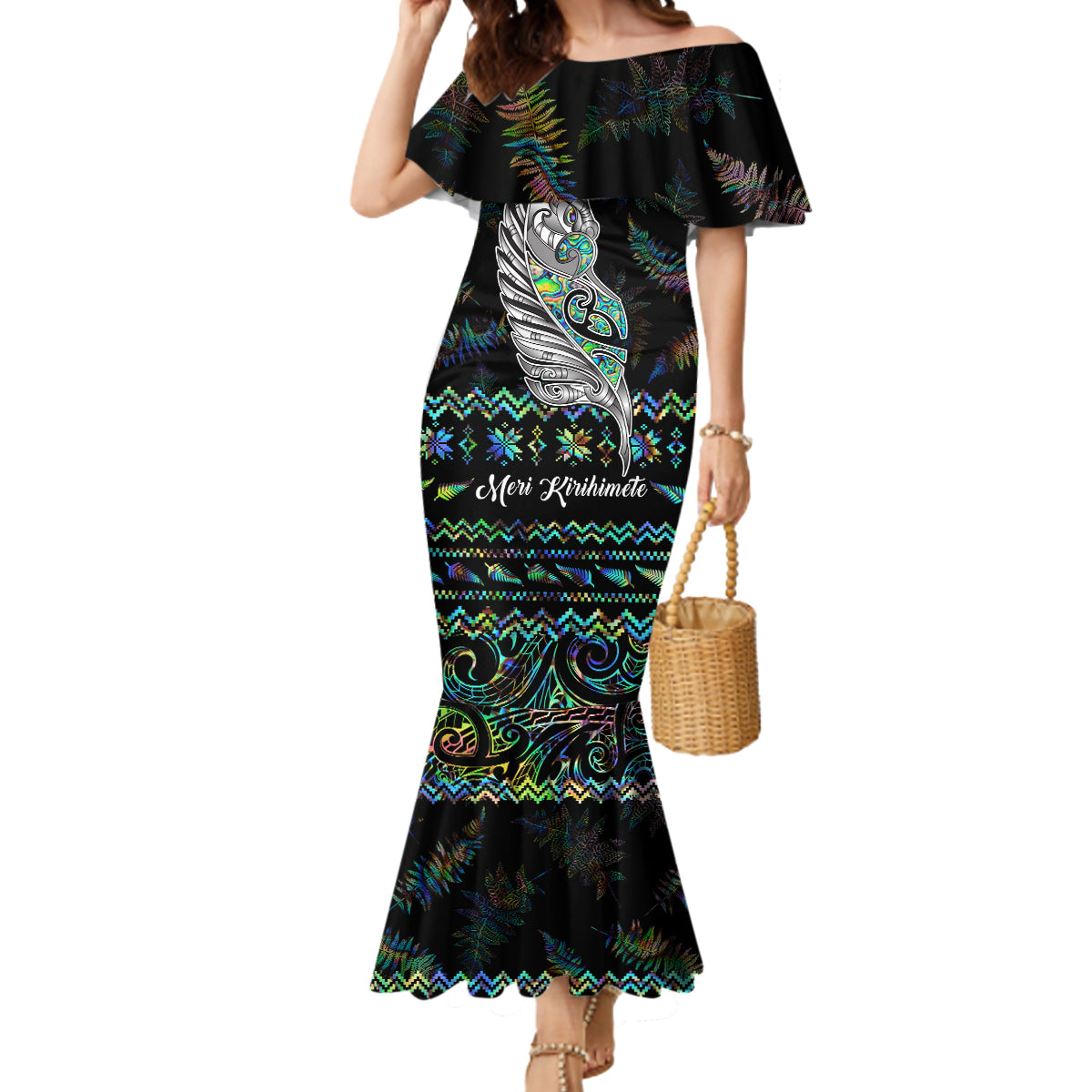 Personalised New Zealand Christmas Mermaid Dress Maori Fern Manaia Meri Kirihimete with Papaua Shell - Wonder Print Shop