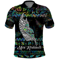 Personalised New Zealand Christmas Polo Shirt Maori Fern Manaia Meri Kirihimete with Papaua Shell - Wonder Print Shop