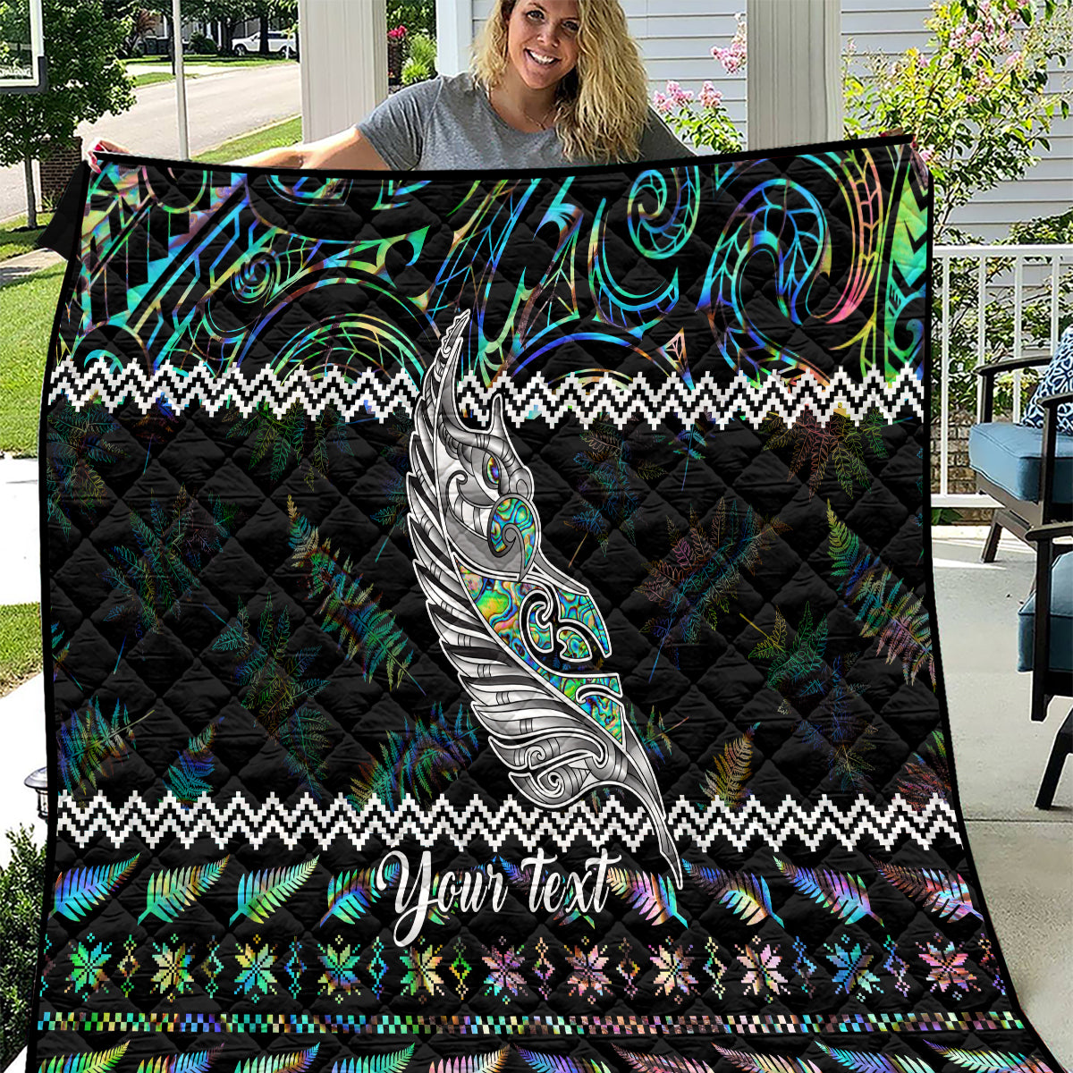 Personalised New Zealand Christmas Quilt Maori Fern Manaia Meri Kirihimete with Papaua Shell - Wonder Print Shop