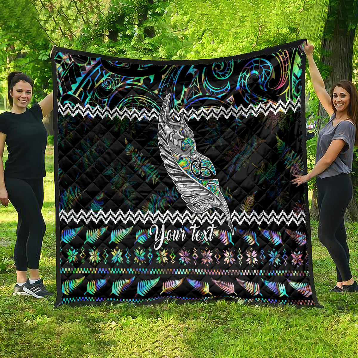 Personalised New Zealand Christmas Quilt Maori Fern Manaia Meri Kirihimete with Papaua Shell - Wonder Print Shop