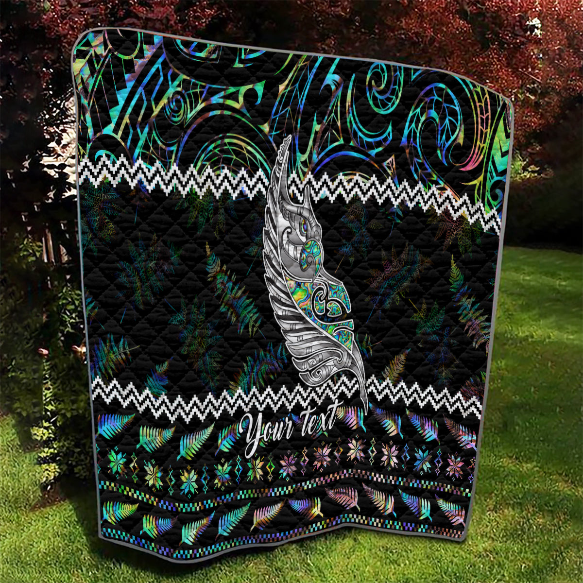 Personalised New Zealand Christmas Quilt Maori Fern Manaia Meri Kirihimete with Papaua Shell - Wonder Print Shop