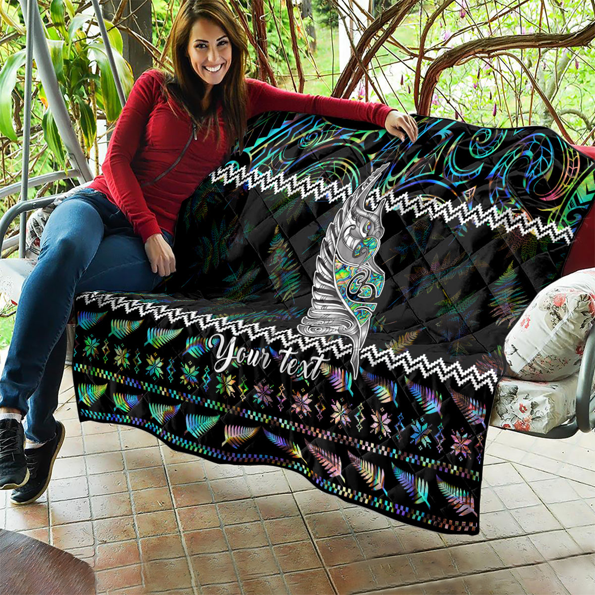 Personalised New Zealand Christmas Quilt Maori Fern Manaia Meri Kirihimete with Papaua Shell - Wonder Print Shop