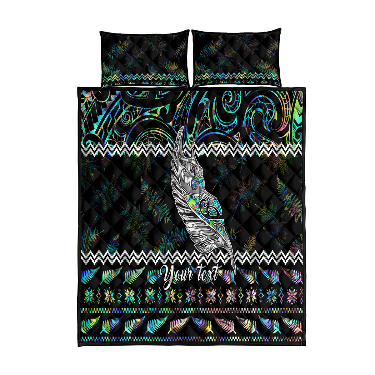 Personalised New Zealand Christmas Quilt Bed Set Maori Fern Manaia Meri Kirihimete with Papaua Shell - Wonder Print Shop