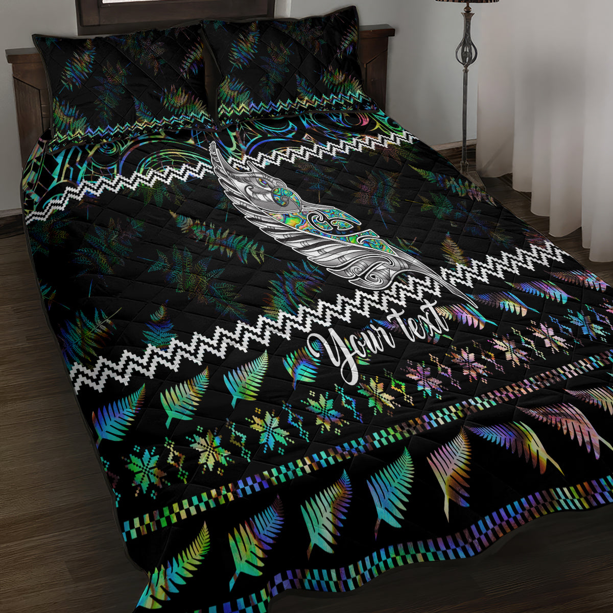 Personalised New Zealand Christmas Quilt Bed Set Maori Fern Manaia Meri Kirihimete with Papaua Shell - Wonder Print Shop