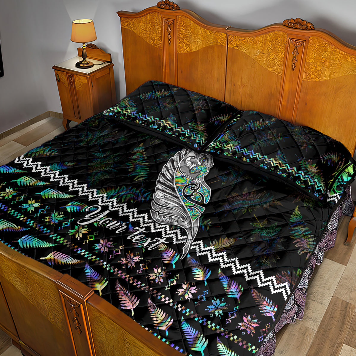 Personalised New Zealand Christmas Quilt Bed Set Maori Fern Manaia Meri Kirihimete with Papaua Shell - Wonder Print Shop