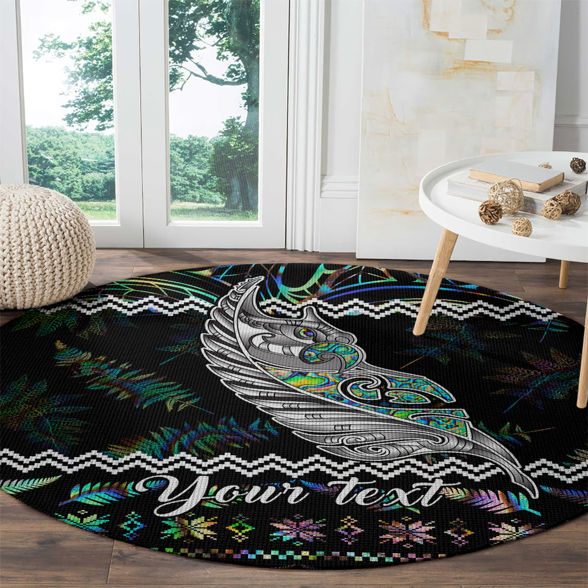 personalised-new-zealand-christmas-round-carpet-maori-fern-manaia-meri-kirihimete-with-papaua-shell