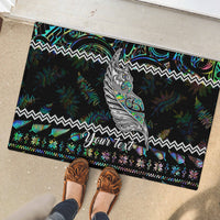 Personalised New Zealand Christmas Rubber Doormat Maori Fern Manaia Meri Kirihimete with Papaua Shell - Wonder Print Shop