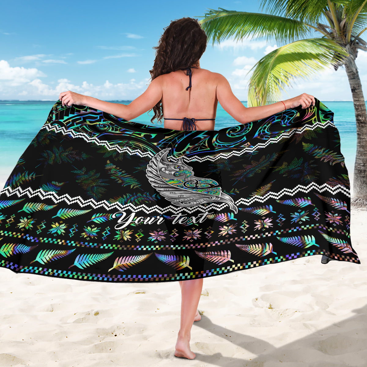 Personalised New Zealand Christmas Sarong Maori Fern Manaia Meri Kirihimete with Papaua Shell - Wonder Print Shop