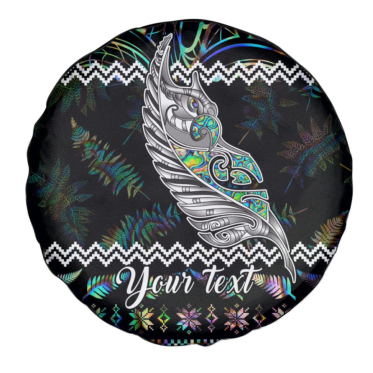 Personalised New Zealand Christmas Spare Tire Cover Maori Fern Manaia Meri Kirihimete with Papaua Shell - Wonder Print Shop
