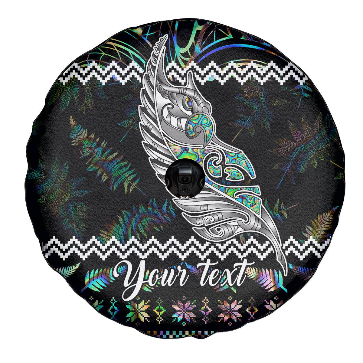 Personalised New Zealand Christmas Spare Tire Cover Maori Fern Manaia Meri Kirihimete with Papaua Shell - Wonder Print Shop