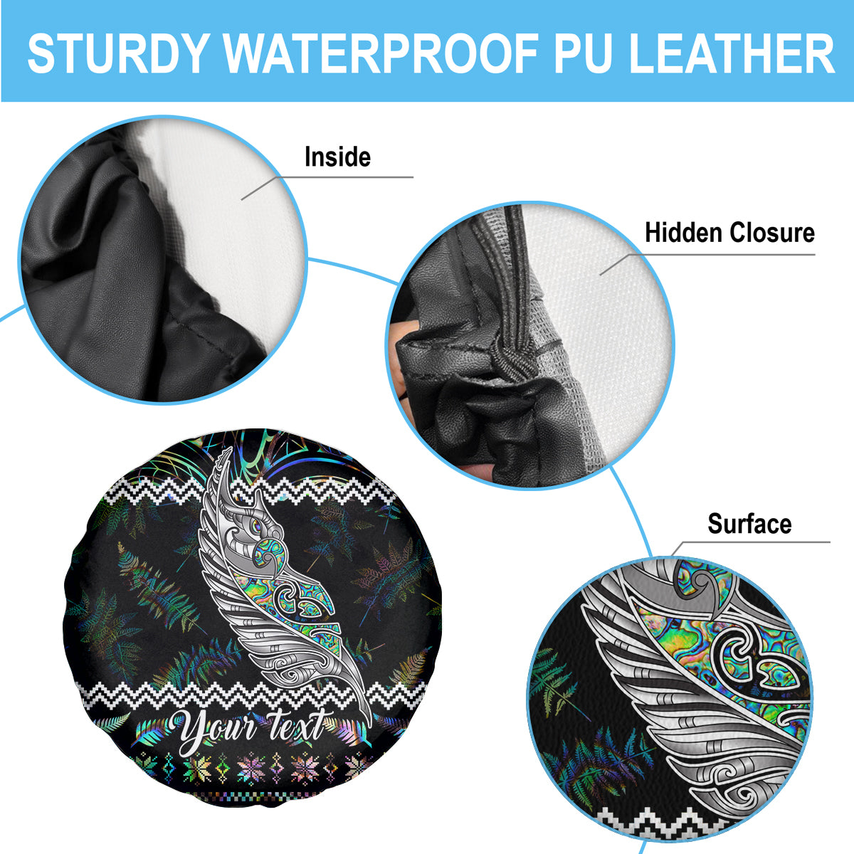 Personalised New Zealand Christmas Spare Tire Cover Maori Fern Manaia Meri Kirihimete with Papaua Shell - Wonder Print Shop