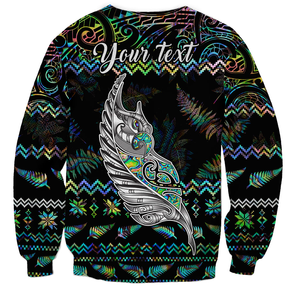 Personalised New Zealand Christmas Sweatshirt Maori Fern Manaia Meri Kirihimete with Papaua Shell - Wonder Print Shop