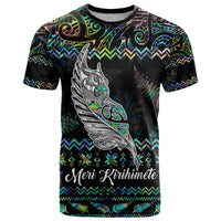 Personalised New Zealand Christmas T Shirt Maori Fern Manaia Meri Kirihimete with Papaua Shell - Wonder Print Shop