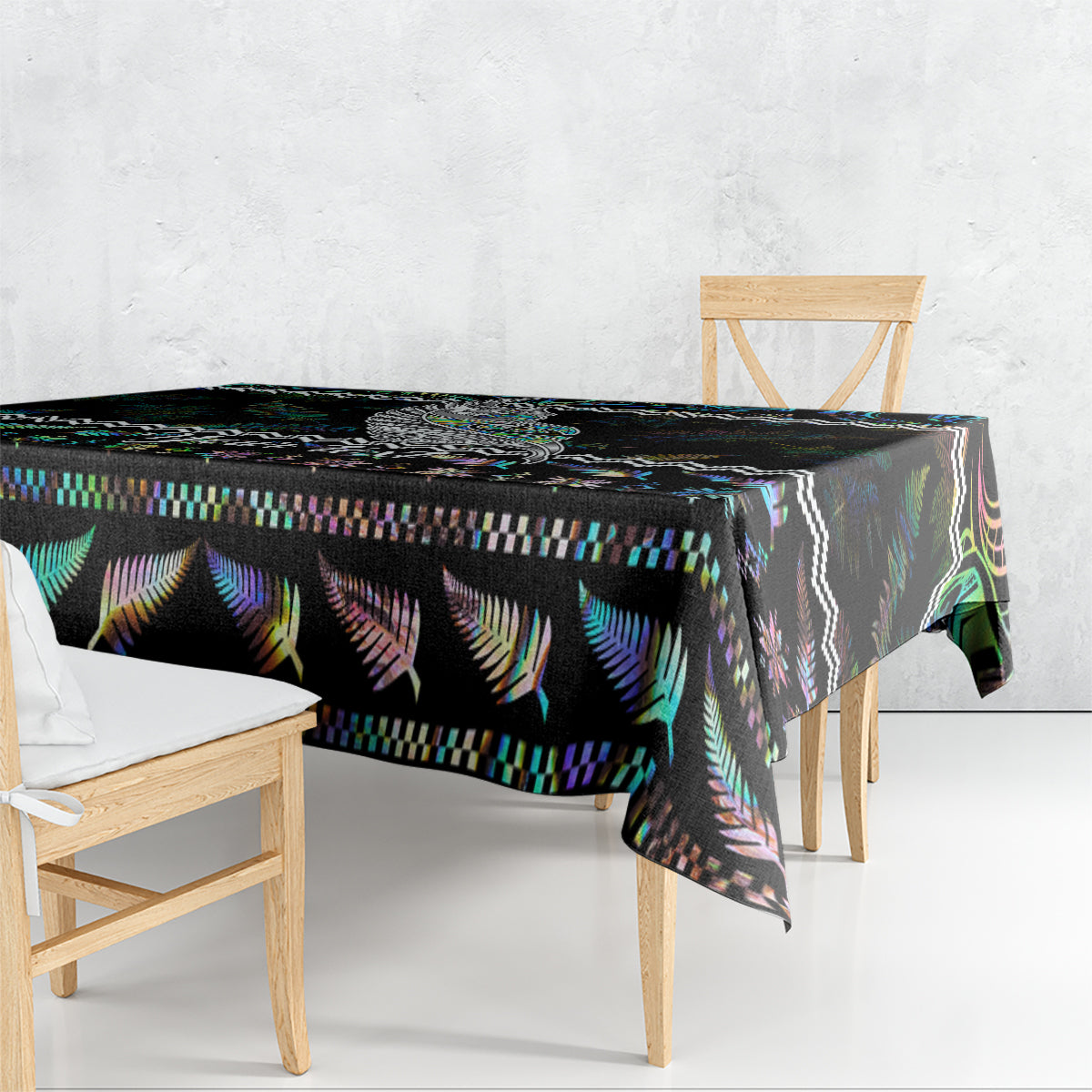 Personalised New Zealand Christmas Tablecloth Maori Fern Manaia Meri Kirihimete with Papaua Shell - Wonder Print Shop