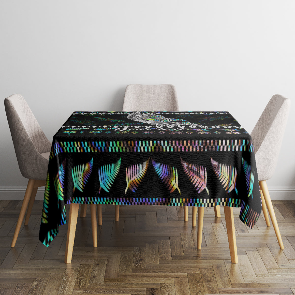Personalised New Zealand Christmas Tablecloth Maori Fern Manaia Meri Kirihimete with Papaua Shell - Wonder Print Shop