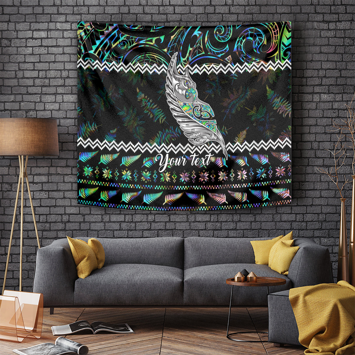 Personalised New Zealand Christmas Tapestry Maori Fern Manaia Meri Kirihimete with Papaua Shell - Wonder Print Shop