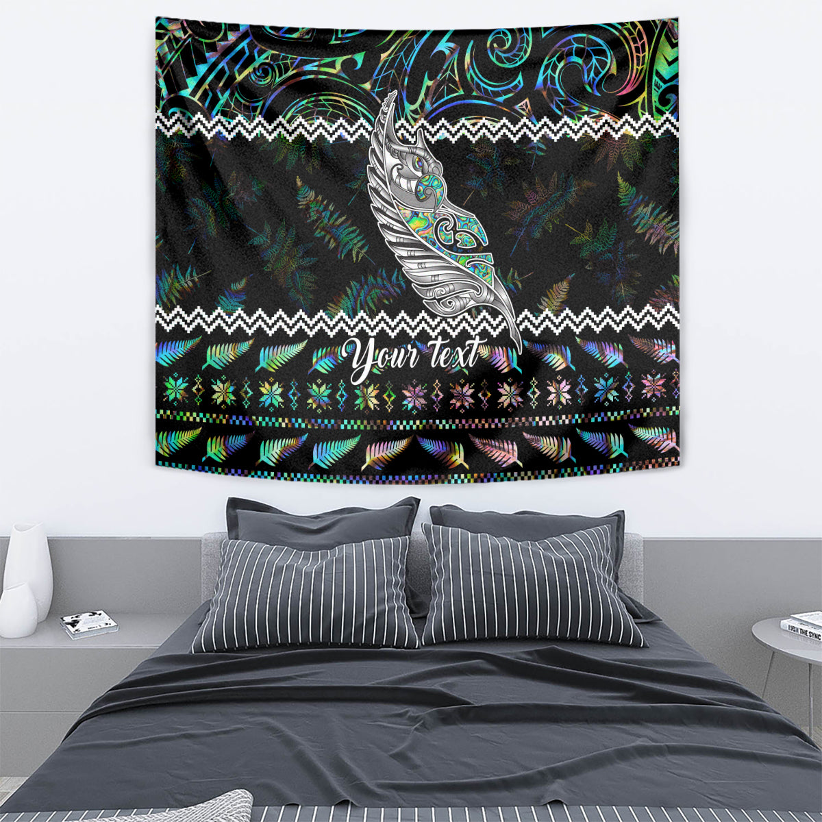 Personalised New Zealand Christmas Tapestry Maori Fern Manaia Meri Kirihimete with Papaua Shell - Wonder Print Shop