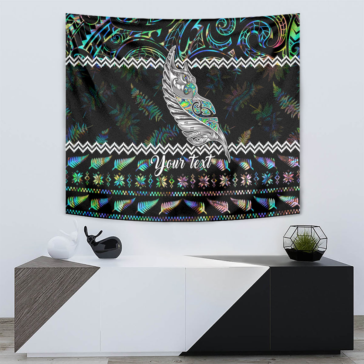 Personalised New Zealand Christmas Tapestry Maori Fern Manaia Meri Kirihimete with Papaua Shell - Wonder Print Shop
