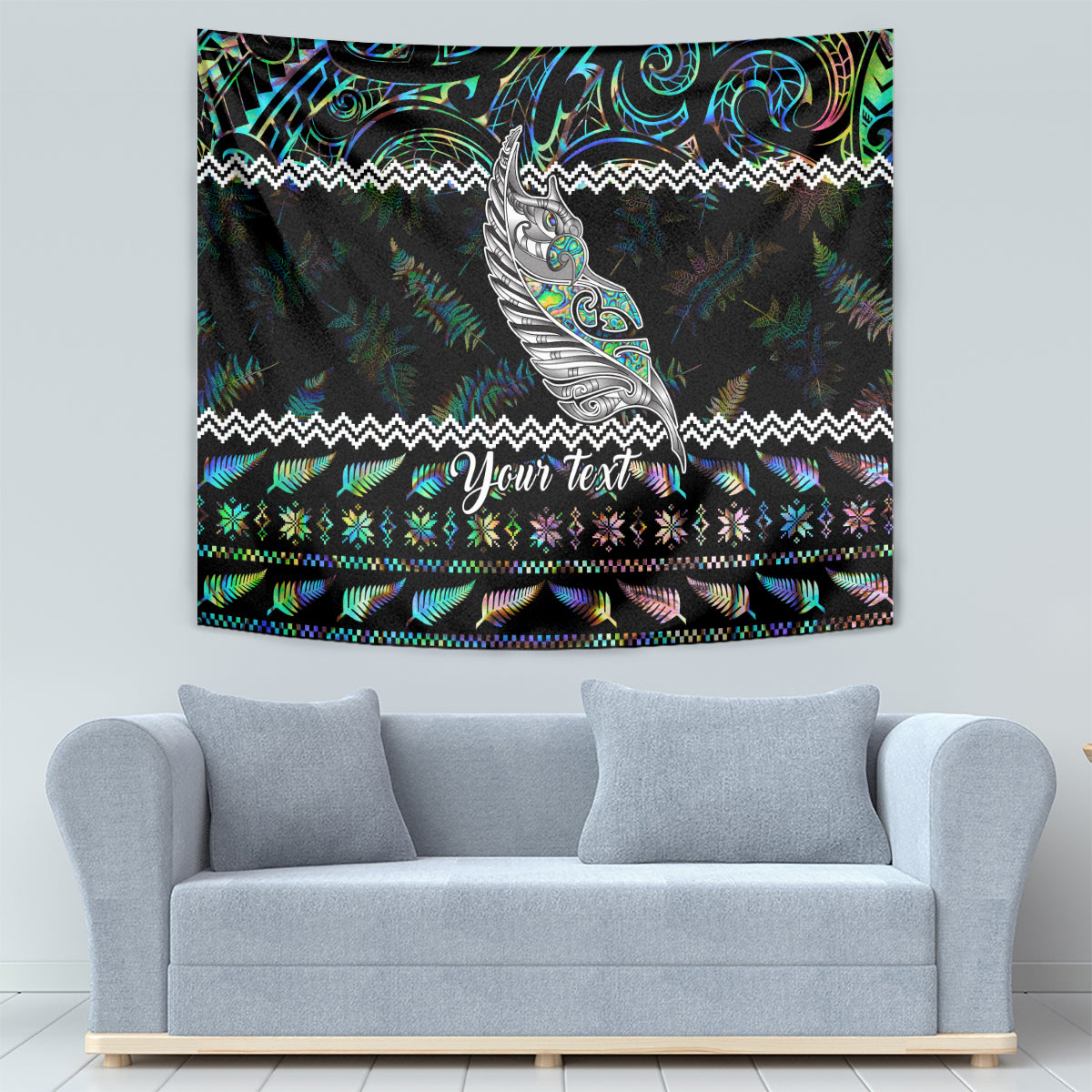 Personalised New Zealand Christmas Tapestry Maori Fern Manaia Meri Kirihimete with Papaua Shell - Wonder Print Shop
