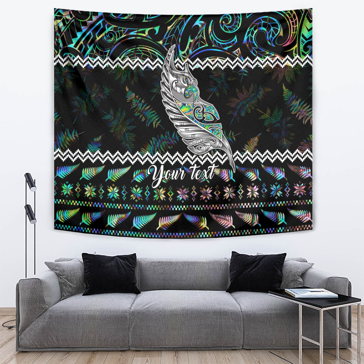 Personalised New Zealand Christmas Tapestry Maori Fern Manaia Meri Kirihimete with Papaua Shell - Wonder Print Shop