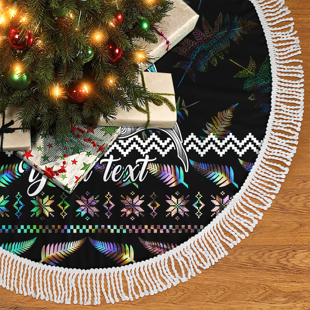 Personalised New Zealand Christmas Tree Skirt Maori Fern Manaia Meri Kirihimete with Papaua Shell - Wonder Print Shop